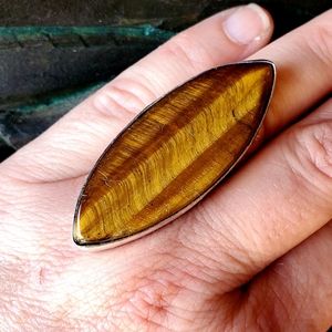 New Huge Tiger Eye 925 Silver Statement Ring.